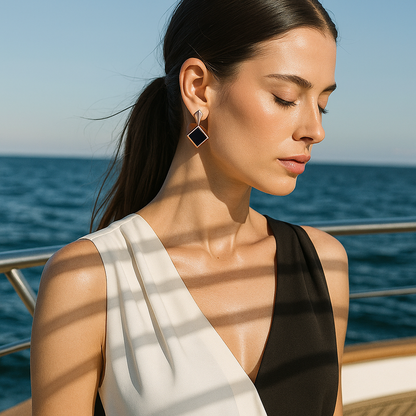 Κέτο | Σκουλαρίκια με ορθογώνιους μαύρους πολύτιμους λίθους