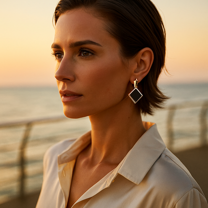 Κέτο | Σκουλαρίκια με ορθογώνιους μαύρους πολύτιμους λίθους