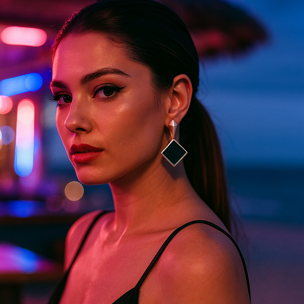 Κέτο | Σκουλαρίκια με ορθογώνιους μαύρους πολύτιμους λίθους