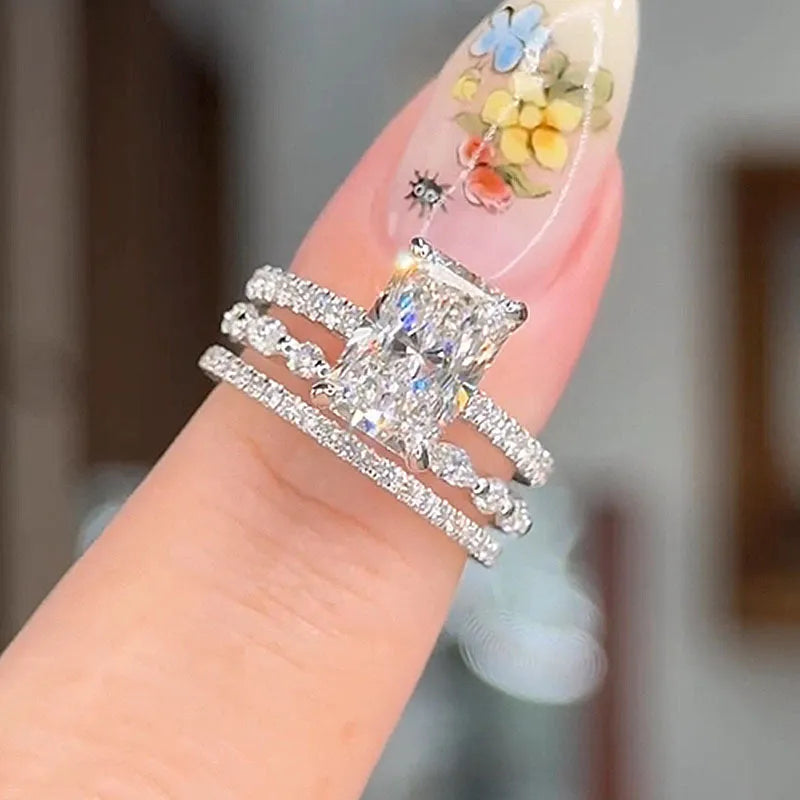 Jaily 3-κομμάτιο σετ δαχτυλιδιών γάμου | Λευκόχρυσος